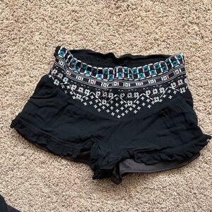 Black Patterned Women Shorts